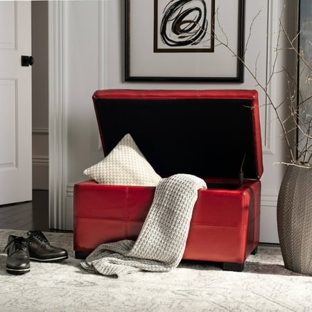 SAFAVIEH Maiden Small Rustic Flip Top Tufted Storage Bench, Red