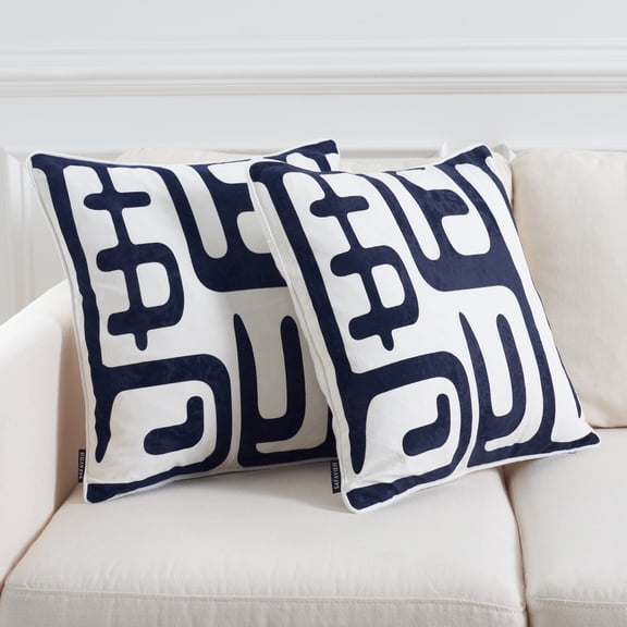 SAFAVIEH Maize Geometric Pillow, 25" x 25", Beige/Navy, Set of 2