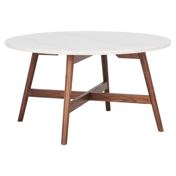 SAFAVIEH Maja Round Marble Coffee Table, Marble/Walnut