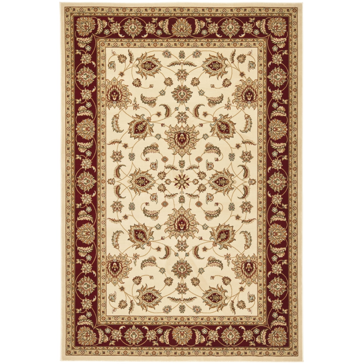 Majesty Cream and Red Synthetic Traditional Rectangular Area Rug