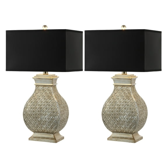SAFAVIEH Malaga 29 in. Silver Resin Table Lamp with Black Polyester Shade, Set of 2