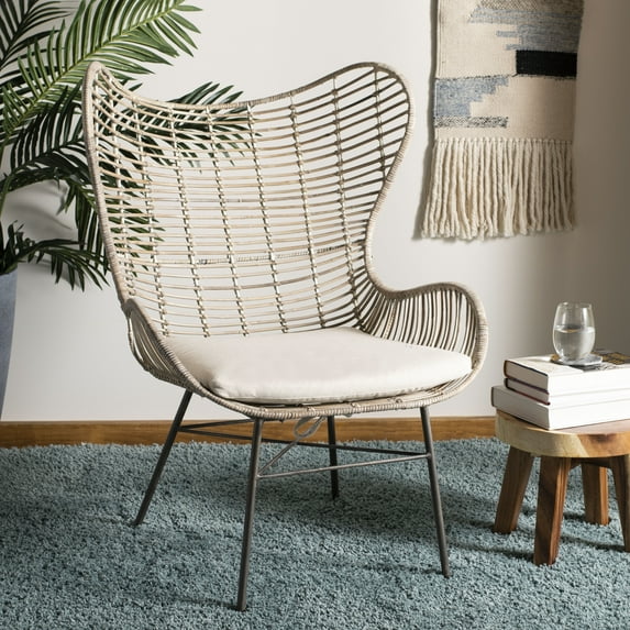 SAFAVIEH Malia Modern Retro Rattan Wingback Armchair, White Wash