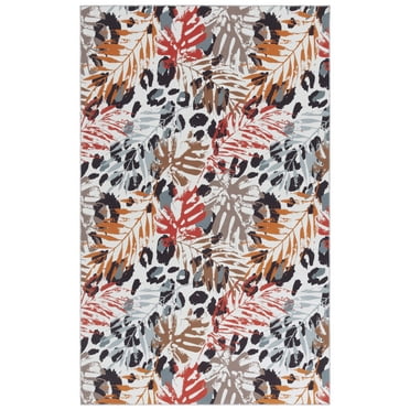 SAFAVIEH Malibu Aletha Leaves Polyester Area Rug, Ivory/Rust, 8' x 10'