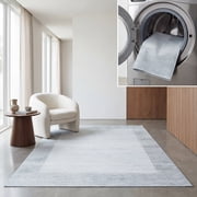 SAFAVIEH Malibu Antonio Striped Machine Washable Area Rug, Ivory/Grey, 8' x 10'
