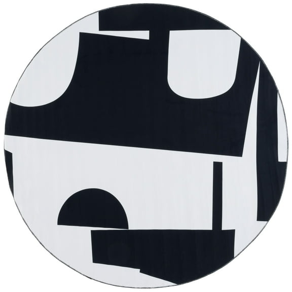 SAFAVIEH Malibu Asteria Abstract Polyester Machine Washable Area Rug, Black/Ivory, 6' x 6' Round