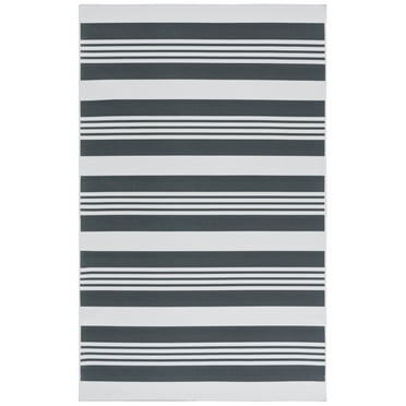 SAFAVIEH Malibu Barry Striped Polyester Machine Washable Area Rug, Dark Green/Gray, 8' x 10'