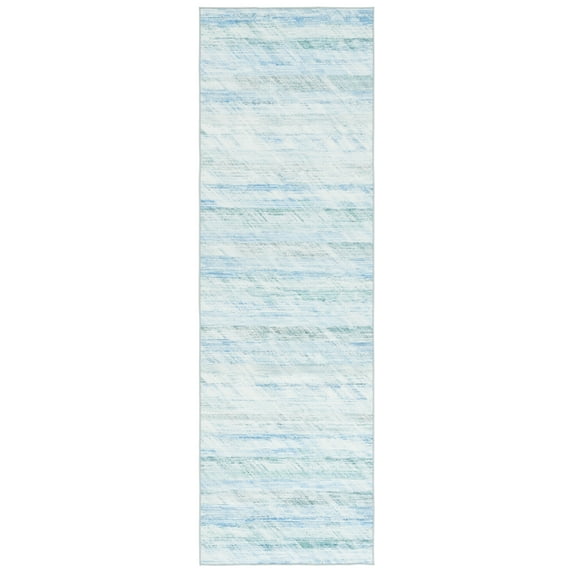 SAFAVIEH Malibu Benedict Distressed Polyester Machine Washable Runner Rug, Grey/Aqua, 2'6" x 8'