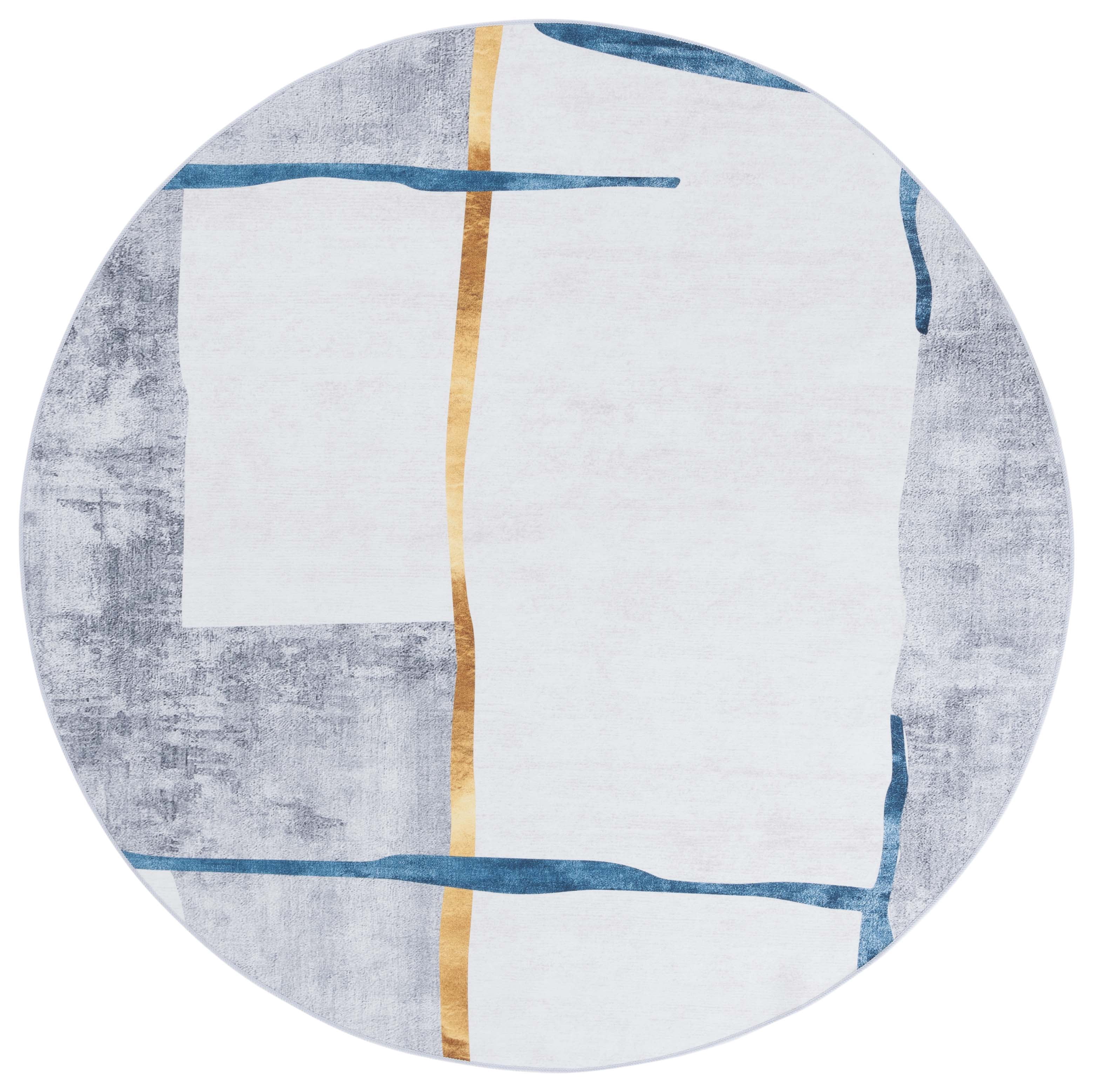SAFAVIEH Malibu Calla Abstract Polyester Machine Washable Area Rug, Gray/Light Gray, 6' x 6' Round