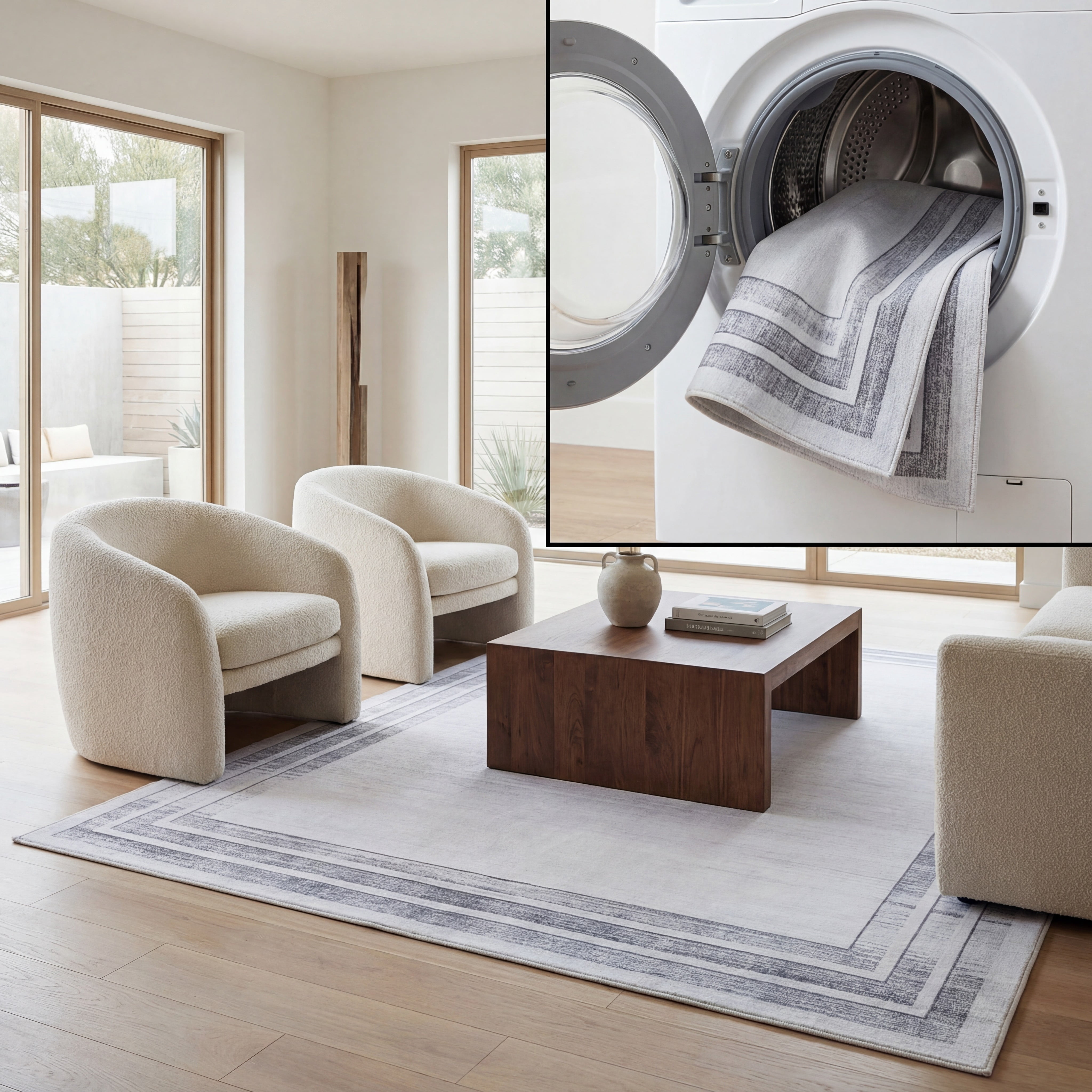 SAFAVIEH Malibu Chauncey Bordered Polyester Area Rug, Light Gray/Gray, 5' x 8'