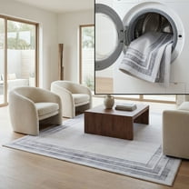 SAFAVIEH Malibu Chauncey Bordered Polyester Area Rug, Light Gray/Gray, 8' x 10'