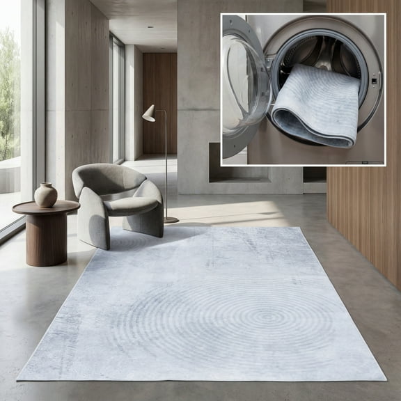 SAFAVIEH Malibu Cillian Geometric Polyester Machine Washable Area Rug, Gray, 8' x 10'