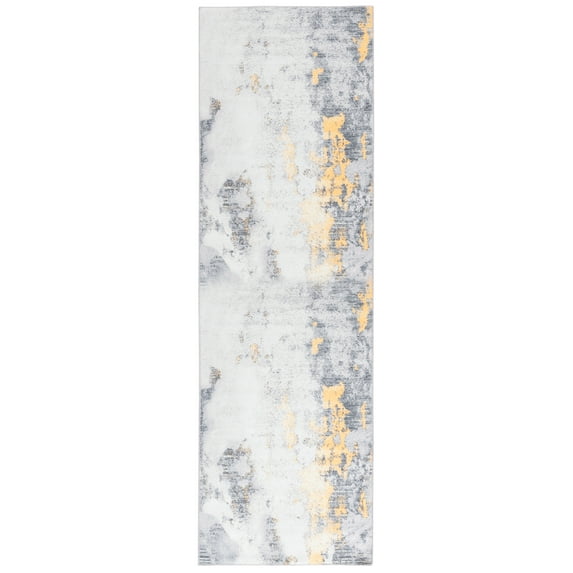 SAFAVIEH Malibu Coilean Abstract Polyester Machine Washable Runner Rug, Gray/Gold, 2'6" x 8'