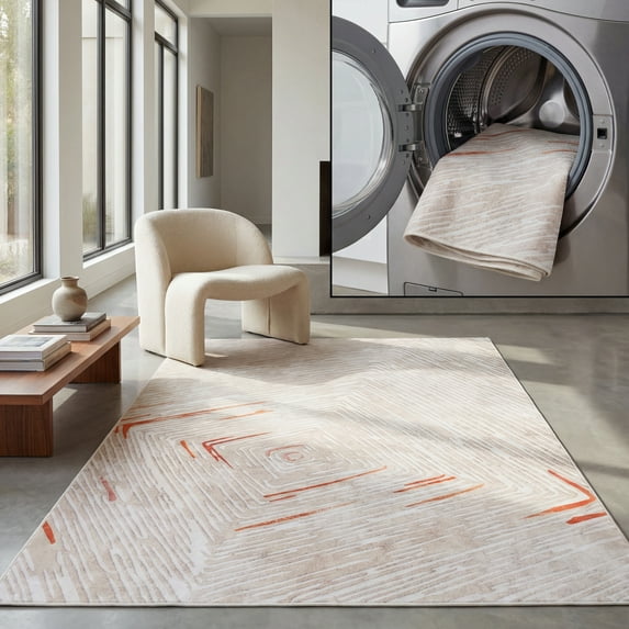 SAFAVIEH Malibu Cordelia Geometric Machine Washable Area Rug, Beige/Rust, 9' x 12'