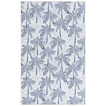 SAFAVIEH Malibu Crispin Leaves Polyester Area Rug, Ivory/Navy, 8' x 10'