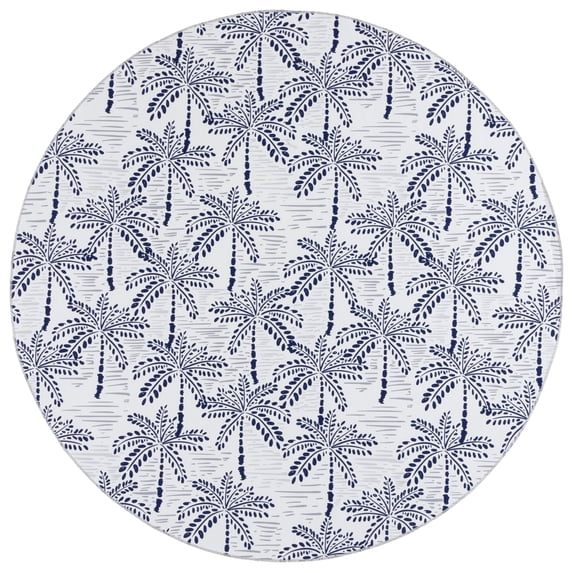 SAFAVIEH Malibu Crispin Leaves Polyester Machine Washable Area Rug, Ivory/Navy, 6' x 6' Round