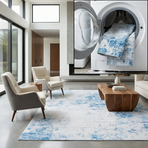 SAFAVIEH Malibu Dalia Distressed Polyester Area Rug, Beige/Turquoise, 3' x 5'
