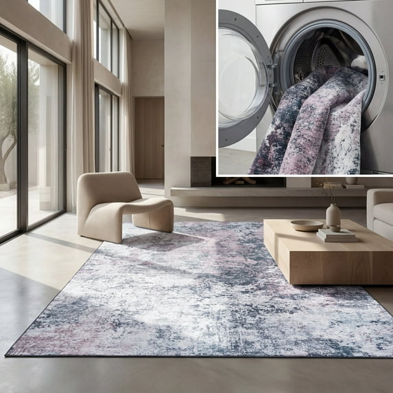 SAFAVIEH Malibu Dalia Distressed Polyester Area Rug, Plum/Black, 6' x 6' Square