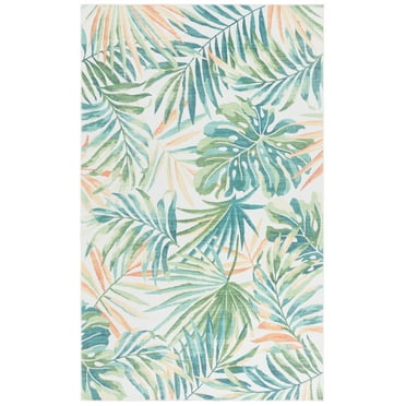 SAFAVIEH Malibu Faris Botanical Polyester Machine Washable Area Rug, Ivory/Green, 8' x 10'