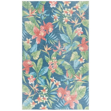 SAFAVIEH Malibu Frederick Floral Polyester Machine Washable Area Rug, Dark Blue/Green, 8' x 10'