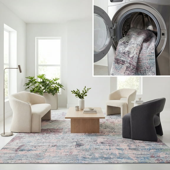 SAFAVIEH Malibu Fredrick Distressed Polyester Area Rug, Plum/Green, 3' x 5'