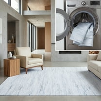 SAFAVIEH Malibu Iqera Distressed Polyester Machine Washable Area Rug, Grey/Turquoise, 8' x 10'