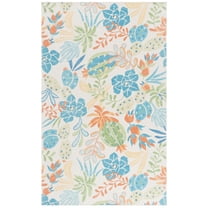 SAFAVIEH Malibu Jovana Floral Polyester Machine Washable Area Rug, Beige/Blue, 8' x 10'
