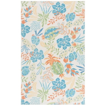 SAFAVIEH Malibu Jovana Floral Polyester Machine Washable Area Rug, Beige/Blue, 8' x 10'