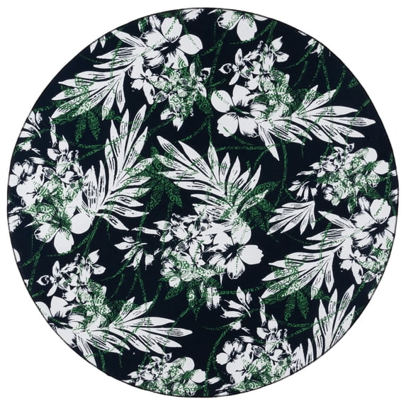 SAFAVIEH Malibu Keiran Leaves Polyester Machine Washable Area Rug, Black/Green, 6' x 6' Round