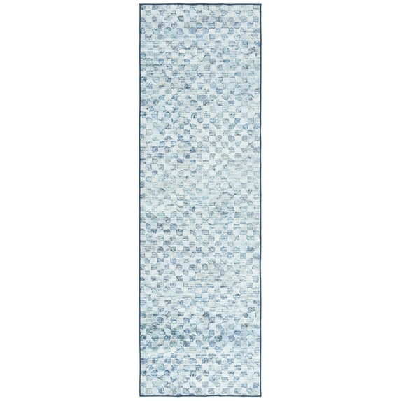 SAFAVIEH Malibu Lorenzo Geometric Polyester Machine Washable Runner Rug, Grey/Aqua, 2'6" x 8'