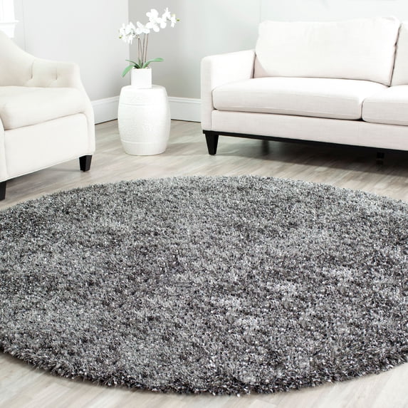 SAFAVIEH Malibu Marina Confetti Polyester Shag Area Rug, Charcoal, 7' x 7' Round