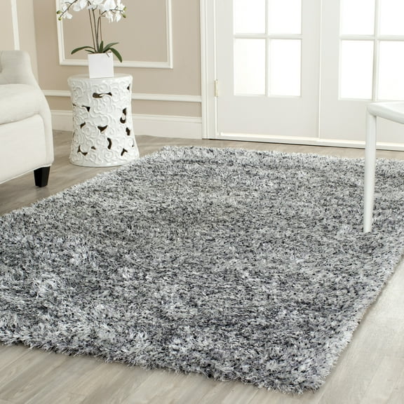 SAFAVIEH Malibu Marina Confetti Polyester Shag Area Rug, Silver, 7' x 7' Square