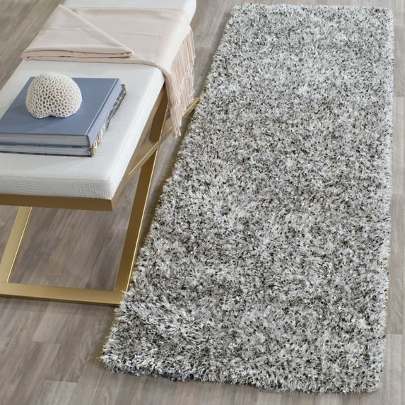 SAFAVIEH Malibu Marina Confetti Polyester Shag Runner Rug, Silver, 2'3" x 11'