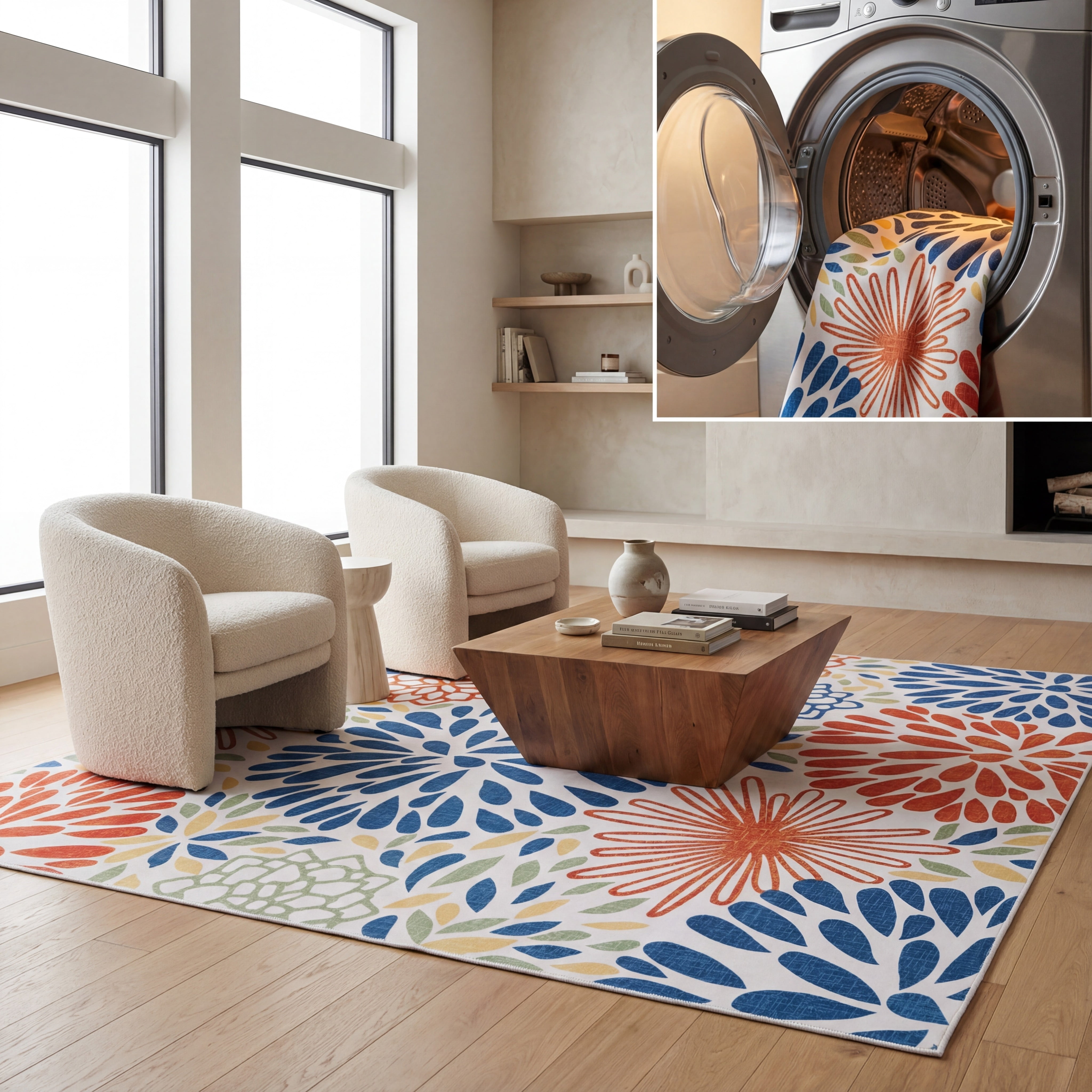 SAFAVIEH Malibu Morgan Floral Machine Washable Area Rug, Ivory/Multi, 5' x 8'