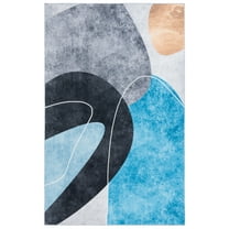 SAFAVIEH Malibu Rhoda Geometric Polyester Machine Washable Area Rug, Dark Gray/Turquoise, 8' x 10'