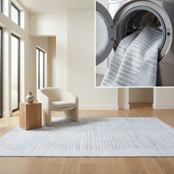SAFAVIEH Malibu Sabella Distressed Polyester Machine Washable Area Rug, Light Gray/Gray, 6' x 6' Square