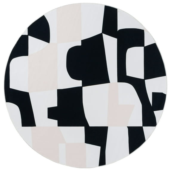 SAFAVIEH Malibu Signe Abstract Polyester Machine Washable Area Rug, Ivory/Beige, 6' x 6' Round