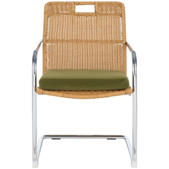 SAFAVIEH Malou Industrial Velvet Solid Dining Armchair, Olive/Natural