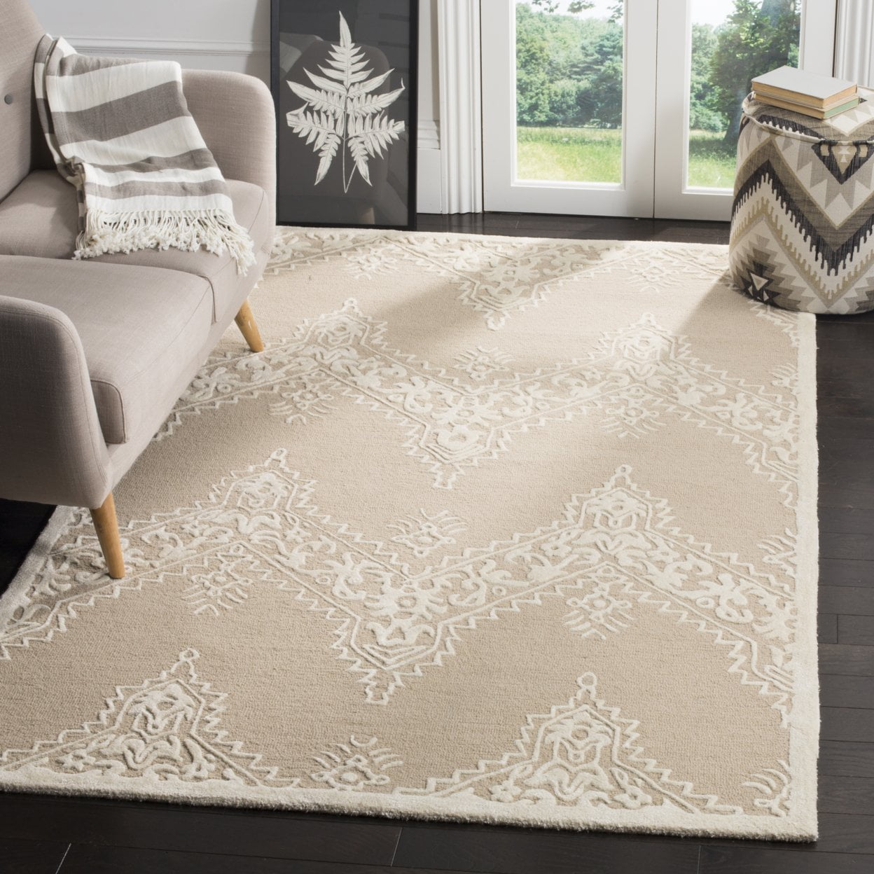 SAFAVIEH Manchester Naomh Medallion Striped Area Rug, Beige/Ivory, 3' x 5'