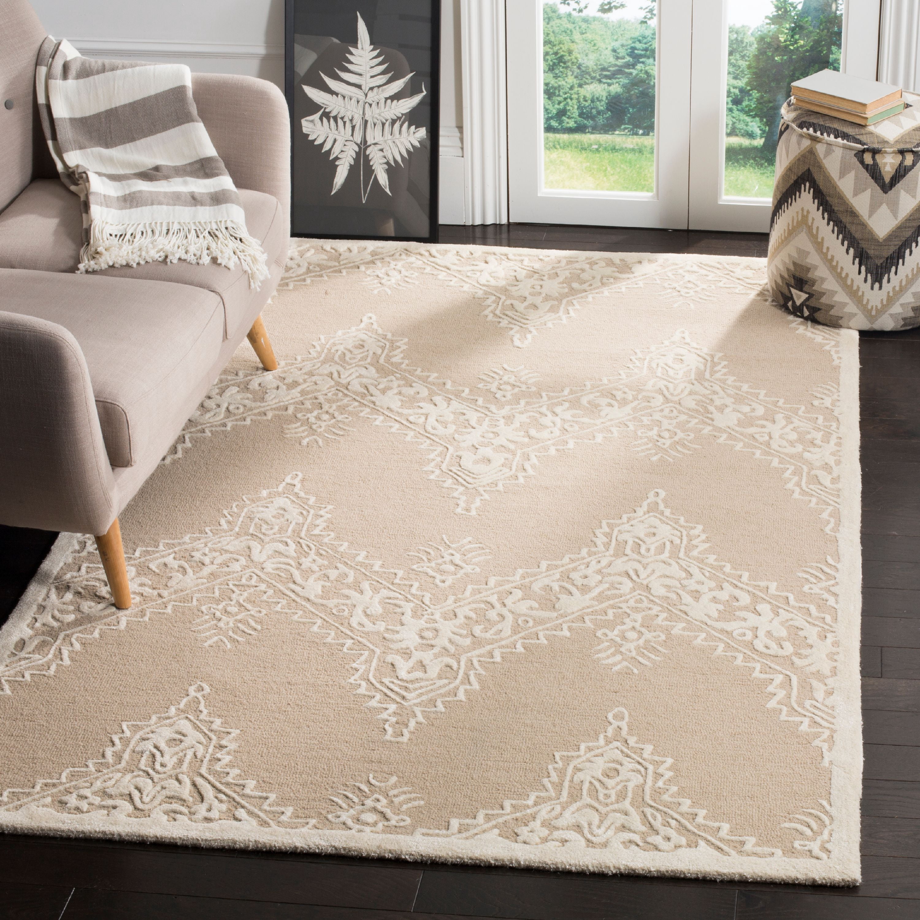 SAFAVIEH Manchester Naomh Medallion Striped Area Rug, Beige/Ivory, 8' x 10'