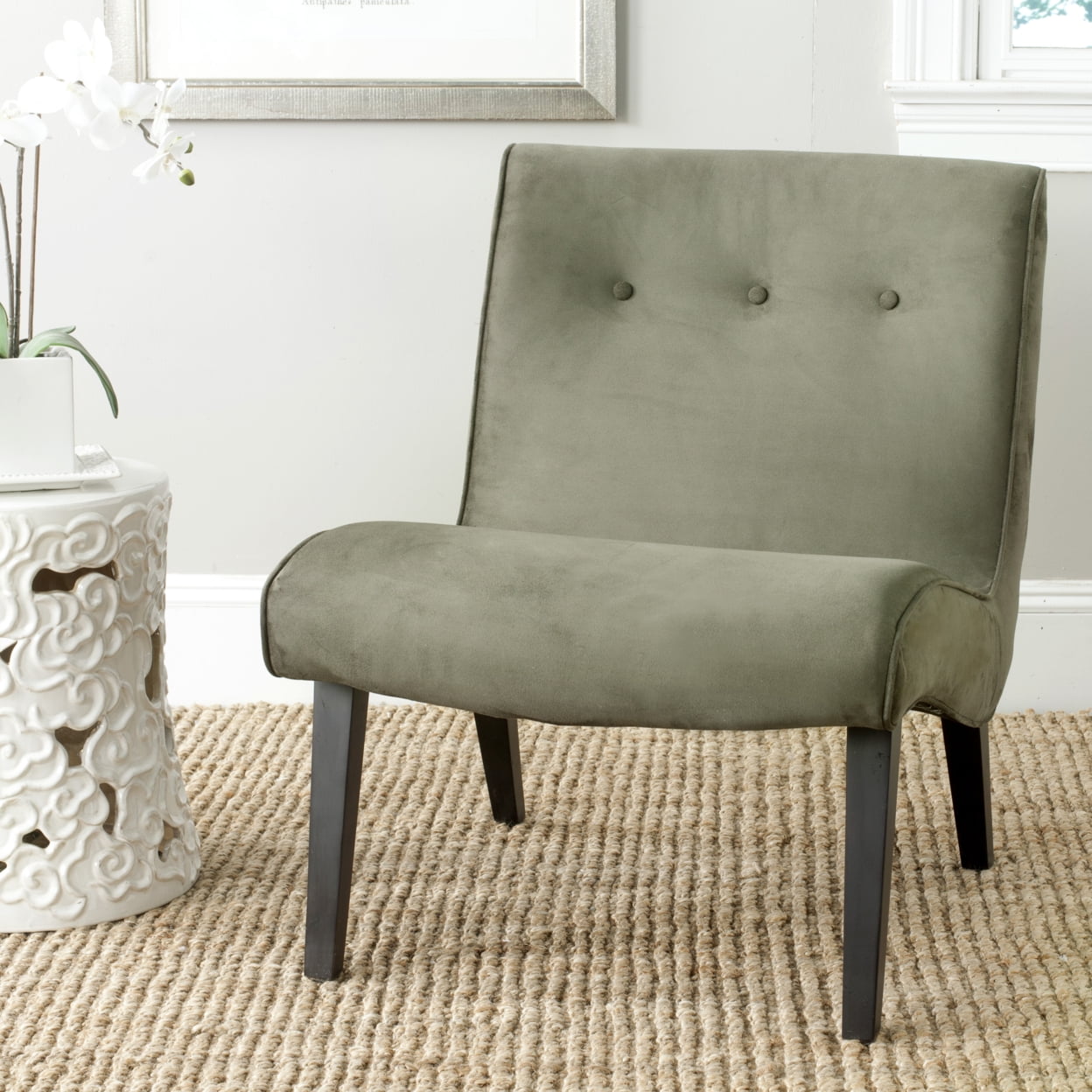 Forest Green Mid-Century Modern Birch Accent Chair