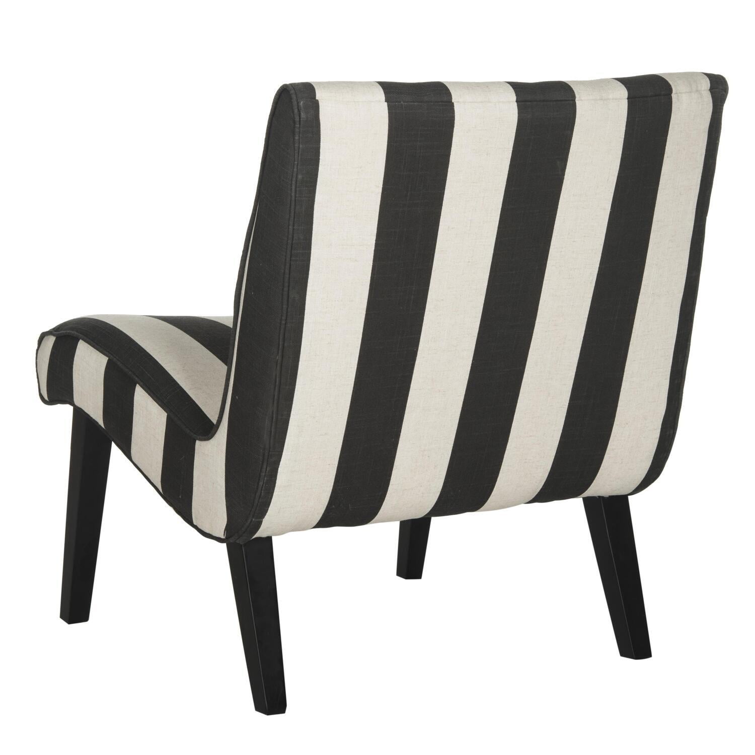 Transitional Black and White Spot Slipper Chair with Wood Legs