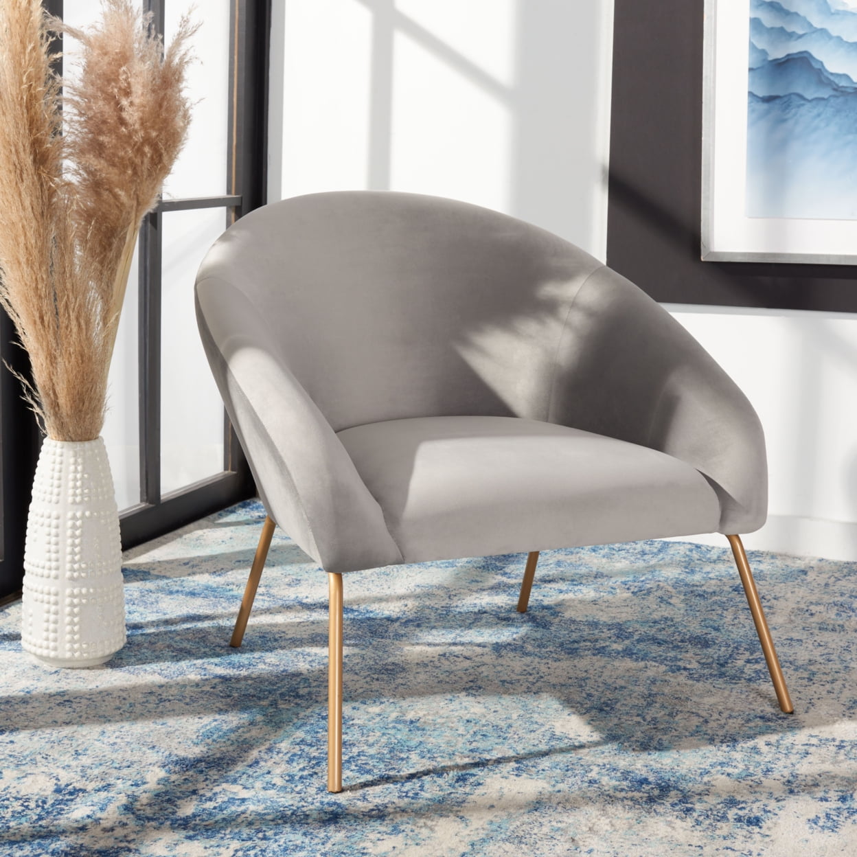 SAFAVIEH Mandi Modern Glam Velvet Accent Club Chair, Grey