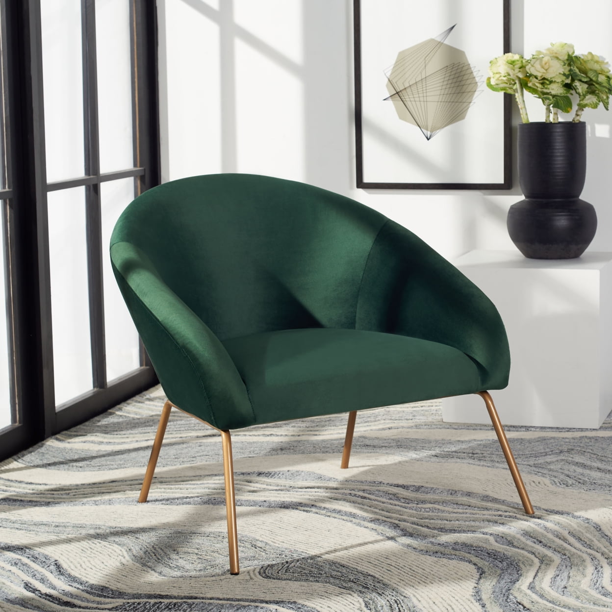 Malachite Green Velvet Accent Chair with Slim Gold Legs