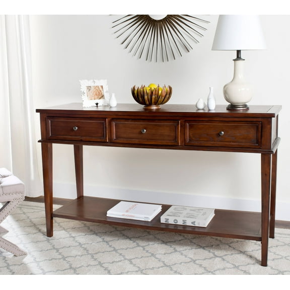 SAFAVIEH Manelin Rustic Console with 3 Storage Drawers, Sepia