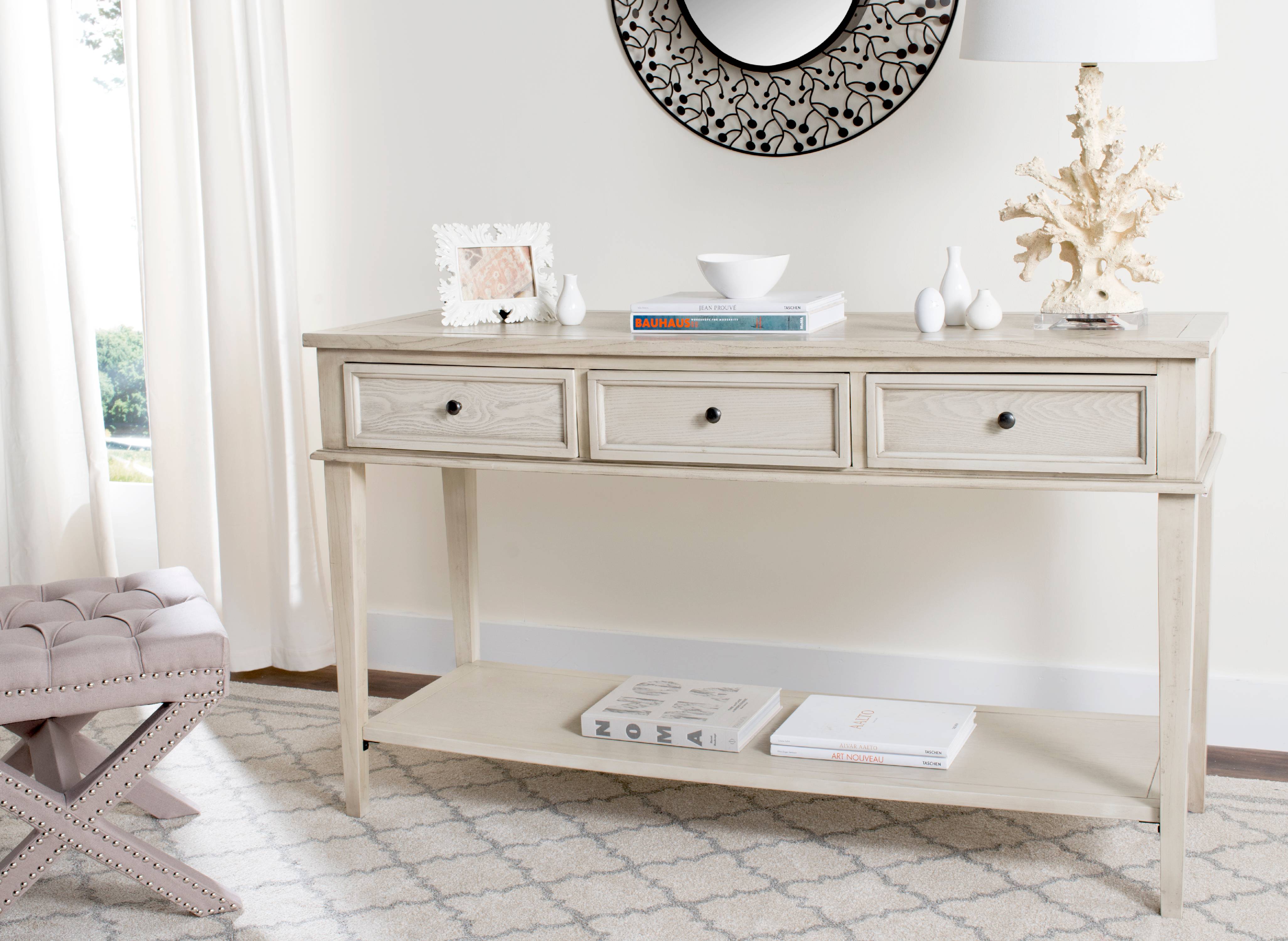 SAFAVIEH Manelin Rustic Console with 3 Storage Drawers, White Wash - image 1 of 4