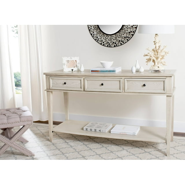SAFAVIEH Manelin Rustic Console with 3 Storage Drawers, White Wash
