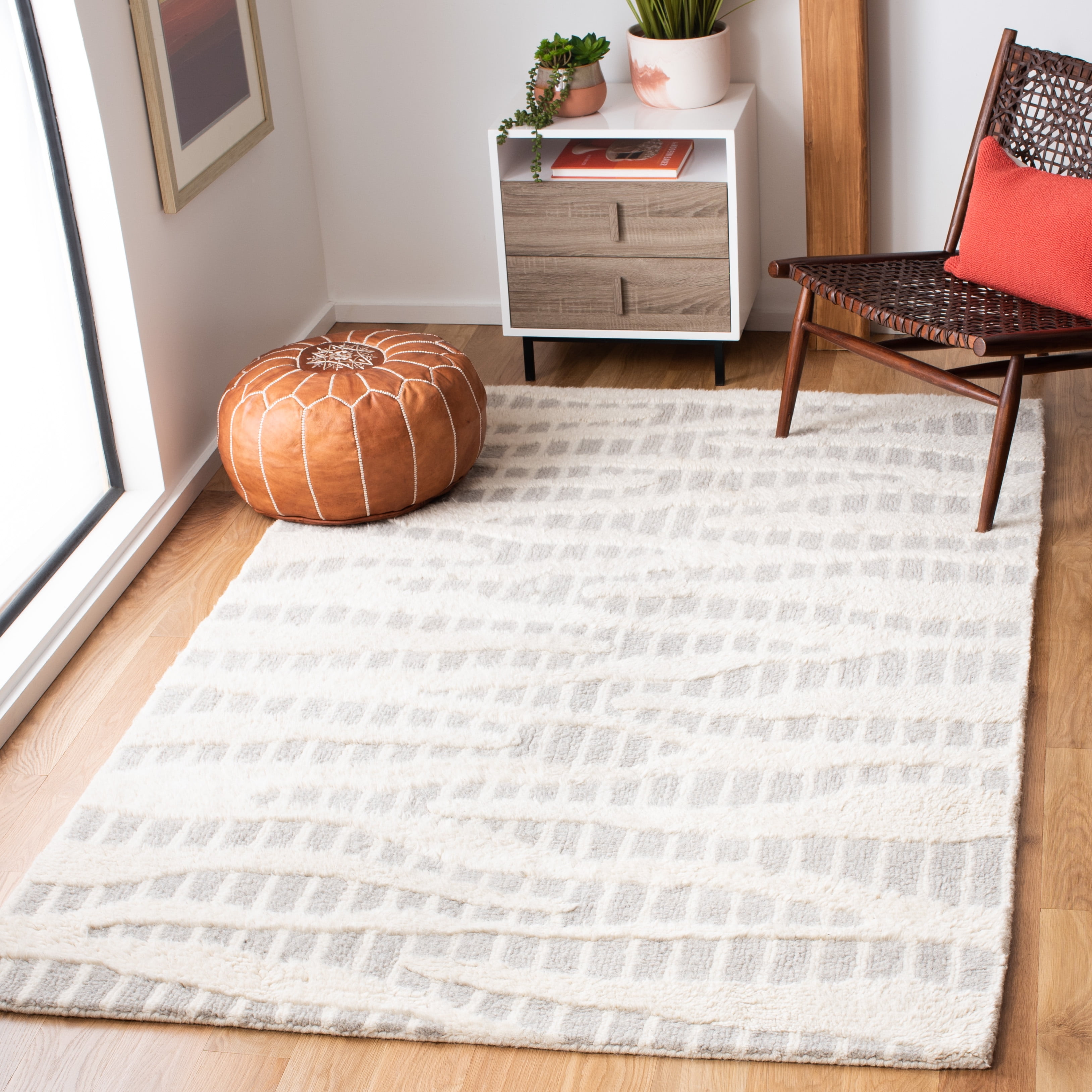 SAFAVIEH Manhattan Alexanndria Abstract Striped Wool Area Rug, Grey/Ivory, 5' x 8'
