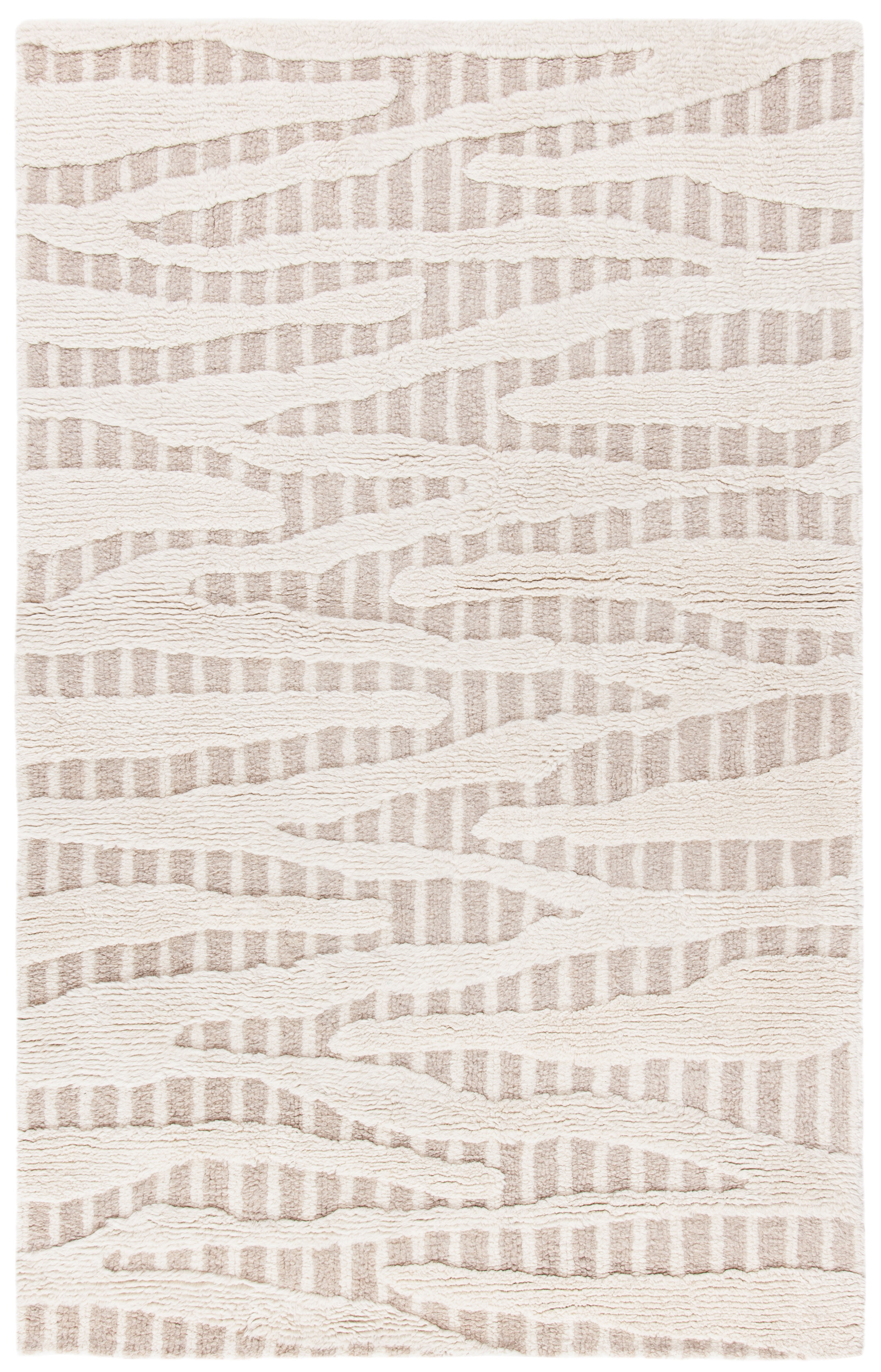 Beige/Ivory Rectangular Handmade Wool Shag Rug, 3' x 5'