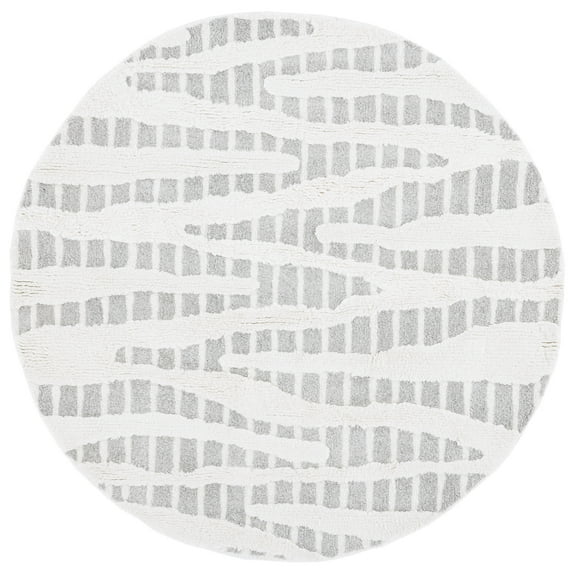 SAFAVIEH Manhattan Alexanndria Striped Area Rug, Grey/Ivory, 6' x 6' Round