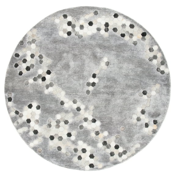 SAFAVIEH Manhattan Atanas Abstract Area Rug, Grey/Ivory, 6' x 6' Round